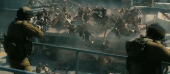 World War Z shooting zombies on a bus