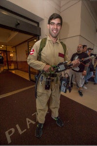 Chris from Philadelphia, Pa. shows off his Ghostbusters proton accelerator.