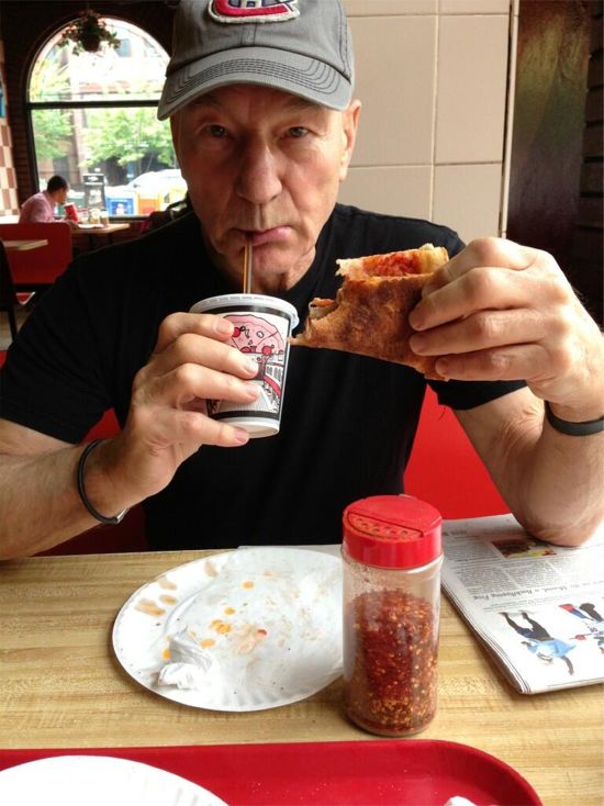 Patrick Stewart Eats Pizza