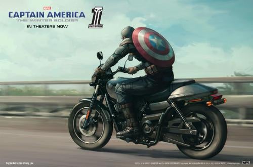 Captain America on his Harley-Davidson Street 750