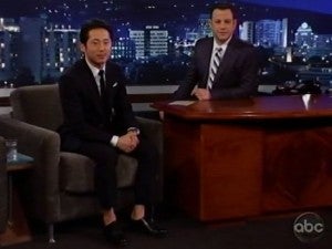 Steven Yeun and Jimmy Kimmel