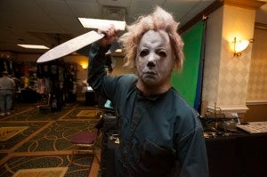 Michael Myers from "Halloween" brandishes a knife.