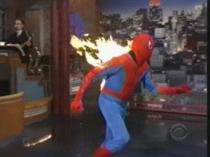 Spider-Man on Fire on Late Show