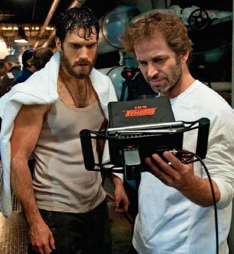 Henry Cavill and Zack Snyder behind the scenes of MAN OF STEEL.