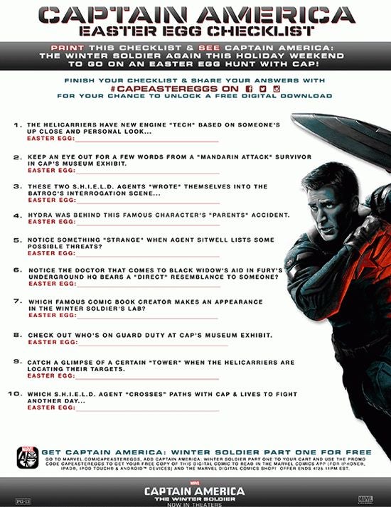 Captain America: The Winter Soldier Easter Egg Checklist