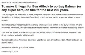 White House Petition Making It Illegal For Ben Afffleck To Play Batman