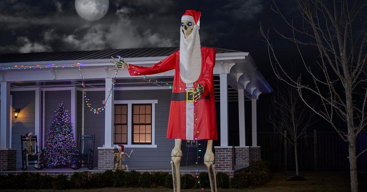 home depot giant skeleton santa claus costume outfit halloween