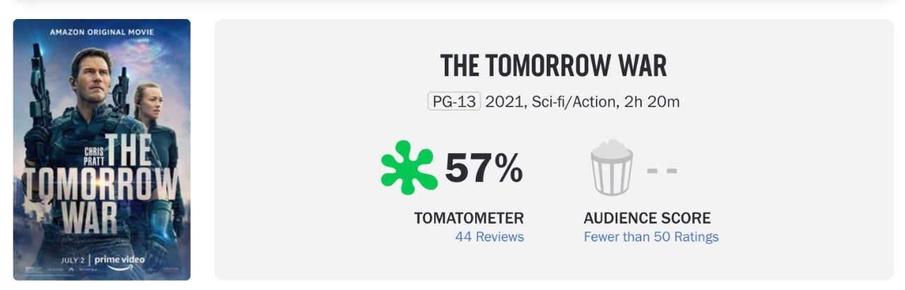 the tomorrow war rotten tomatoes rating