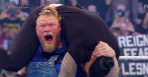 WWE’s Brock Lesnar Attacks Roman Reigns after Bloodline Turns On Paul Heyman on SmackDown