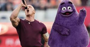 The Rock’s Super Bowl Look Keeps Getting Compared to Grimace