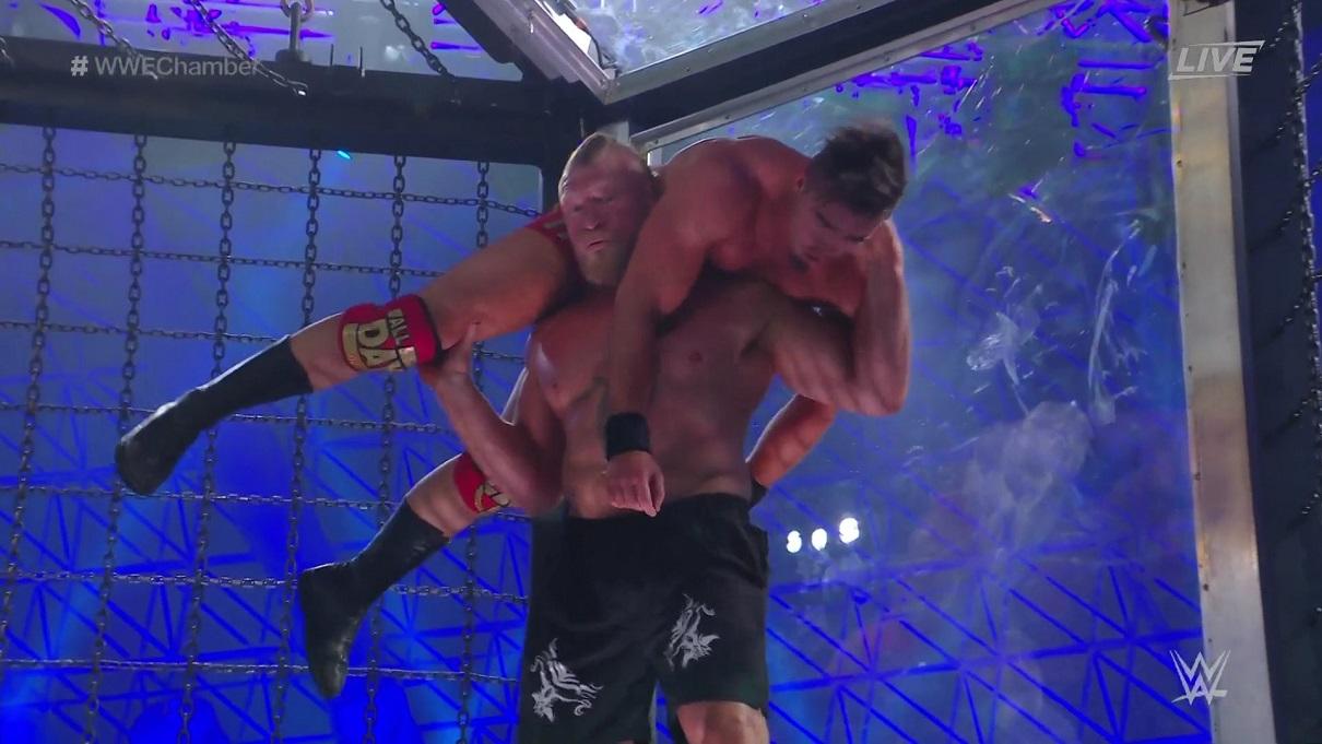 WWE Elimination Chamber 2022 Brock Lesnar Delivers F 5 To Claim Victory ComicBook