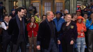 Scarlett Johansson Makes Surprise Saturday Night Live Appearance to Give Woody Harrelson His Five Timers Jacket