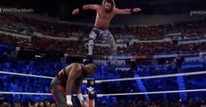 WWE Backlash: Watch Seth Rollins Hit a Top Rope Curb Stomp to Beat Omos