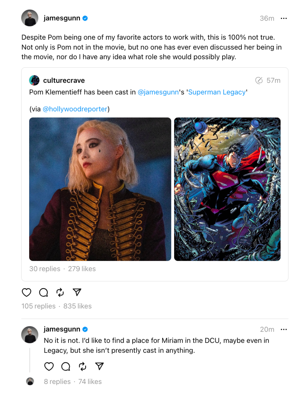 james-gunn-threads-pom-klementieff-miriam-shor-superman-legacy.png