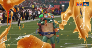 Leonardo DiCaprio Spotted as Teenage Mutant Ninja Turtles Fire Pizzas During Nickelodeon Super Bowl