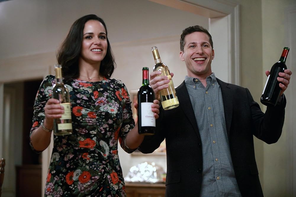 Melissa Fumero as Amy and Andy Samberg as Jake in Brooklyn Nine Nine Two Turkeys episode