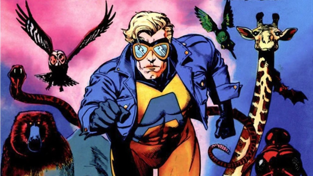 Animal Man correndo na frente de animais