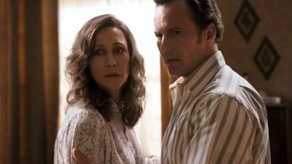 Bob and Lorraine Warren, played by Vera Farmiga and Patrick Wilson, standing together