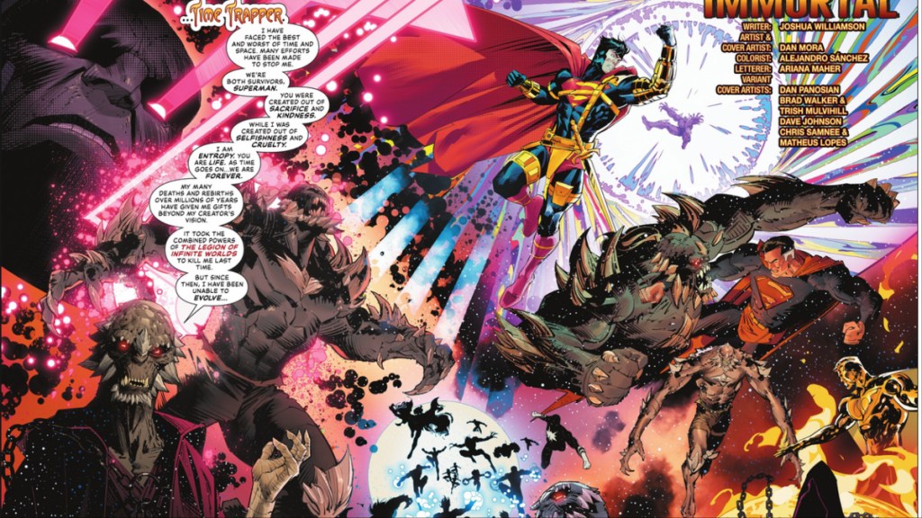 Doomsday como Time Trapper mostrando a Superman el futuro