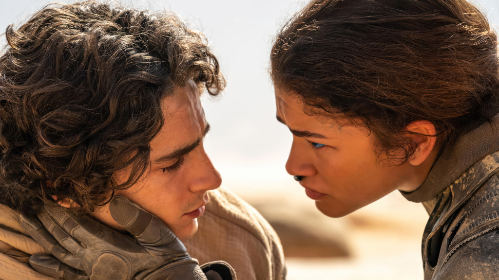 Timothee Chalamet as Paul Atreides and Zendaya as Chani in Dune Part Two