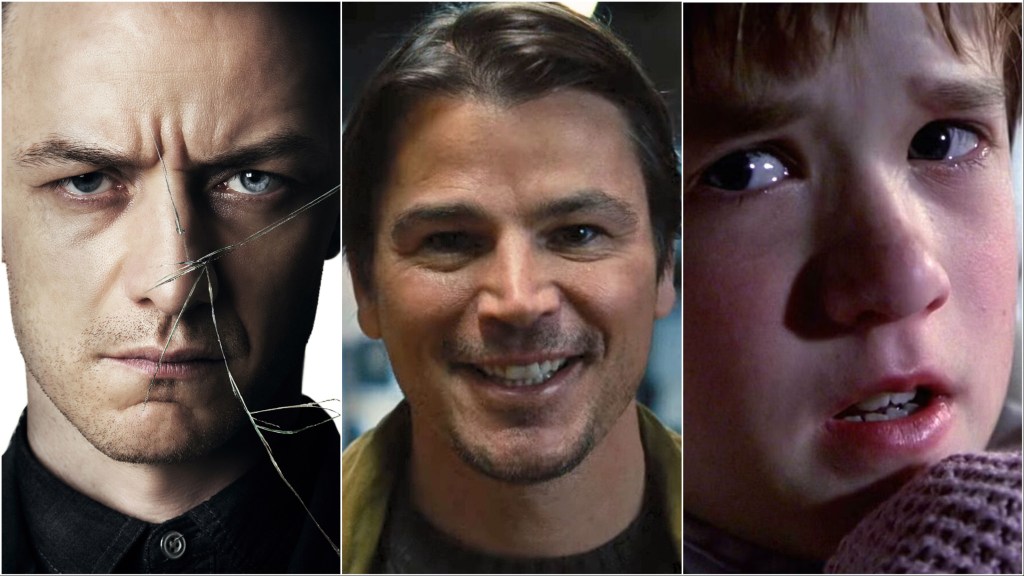 James McAvoy in Split, Josh Hartnett in Trap, and Haley Joel Osment in The Sixth Sense, all M Night Shyamalan movies