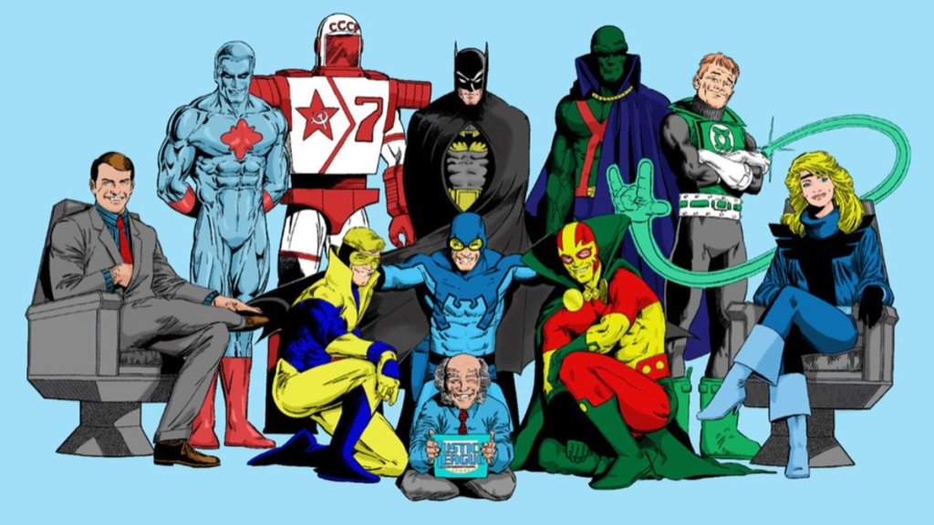 Maxwell Lord, Capitán Átomo, Rocket Red, Booster Gold, Batman, Blue Beetle, Booster Gold, Oberon, Martian Manhunter, Mister Miracle, Guy Gardner y Black Canary