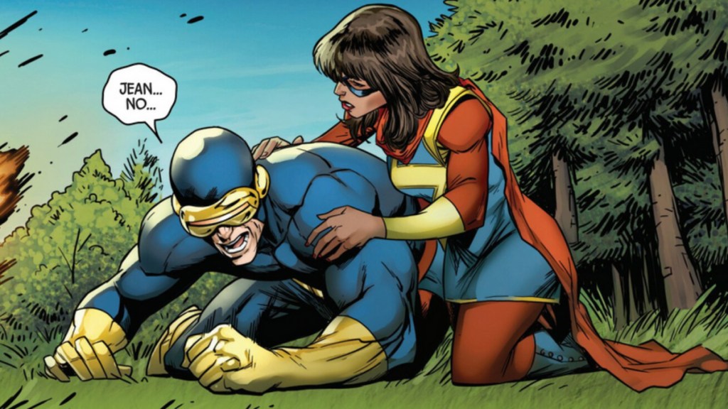 Ms. Marvel with Cyclops in the aftermath of Jean Grey's death