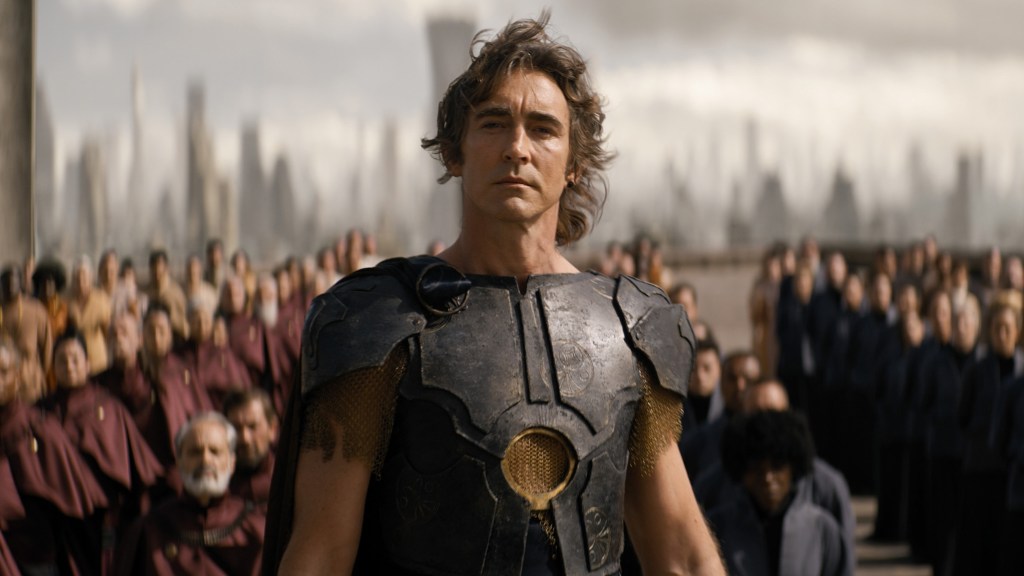 Lee Pace as Brother Day wearing armor in Foundation.