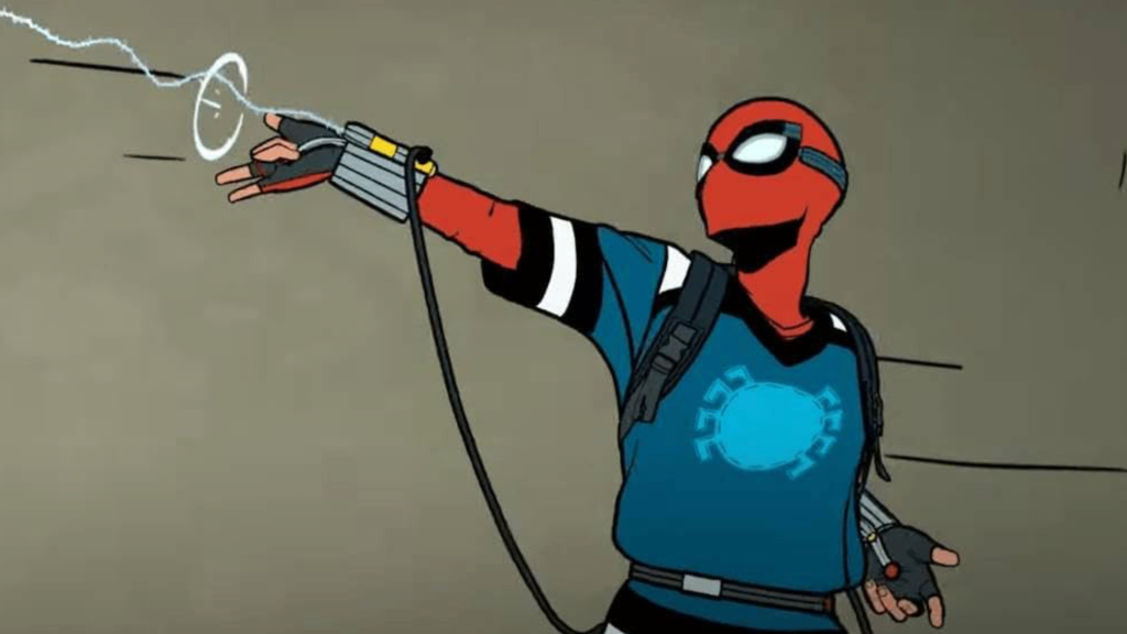 Animated Spider-Man shooting a web.