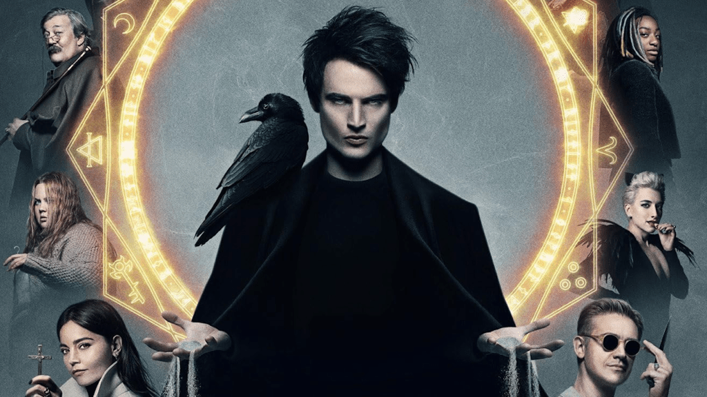 The Sandman poster featuring Tom Sturridge with a raven on his shoulder