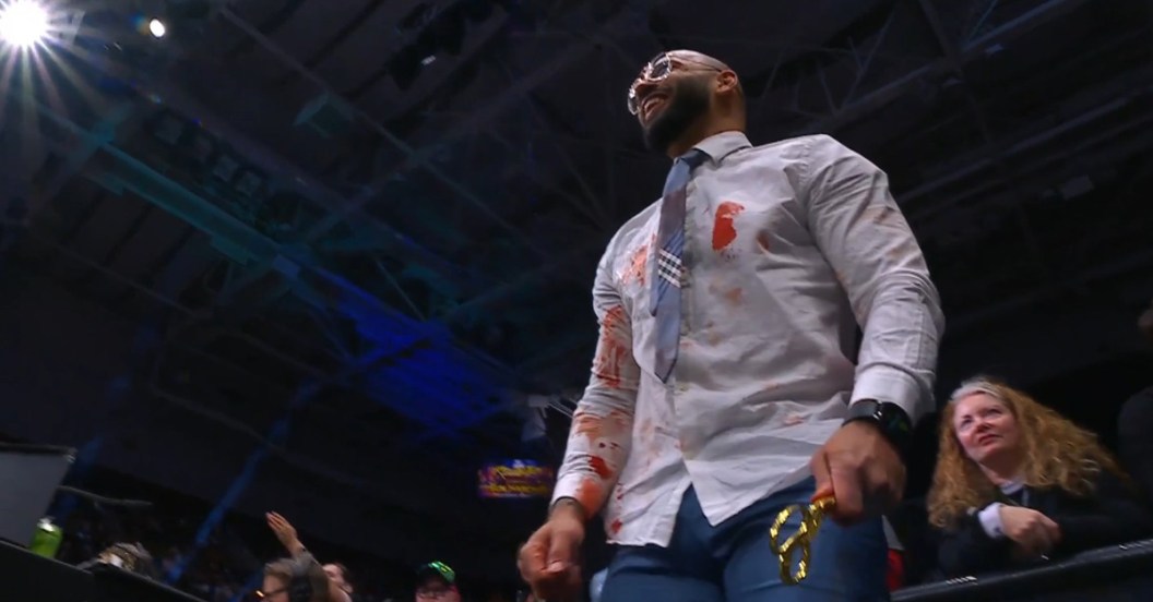 Ricochet stabs Swerve Strickland with scissors on AEW Dynamite