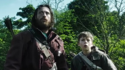 Aaron Taylor Johnson as Jamie and Alfie Williams as Spike in 28 Years Later.