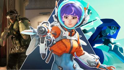 A split image of key art from Rainbow Six Siege, Overwatch 2, and Gigantic.