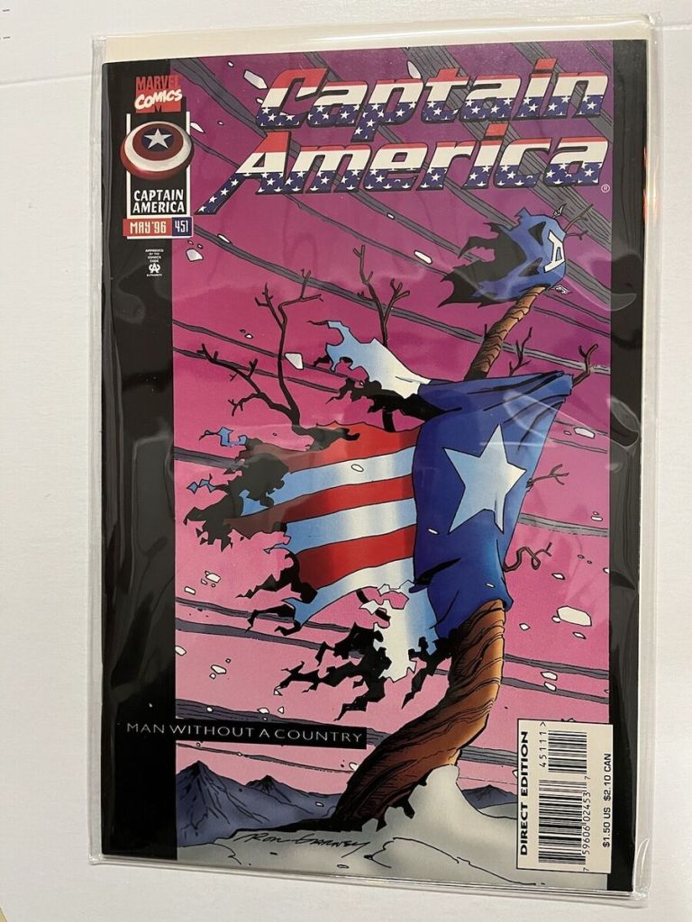 Portada de Capitán América #451, el comienzo de la historia del Hombre sin país