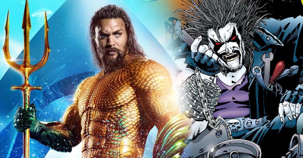 Jason Momoa as Aquaman next to DC Comics' Lobo