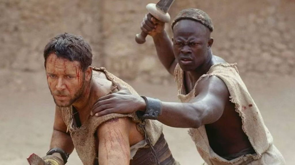 Djimon Hounsou and Russell Crowe in Gladiator