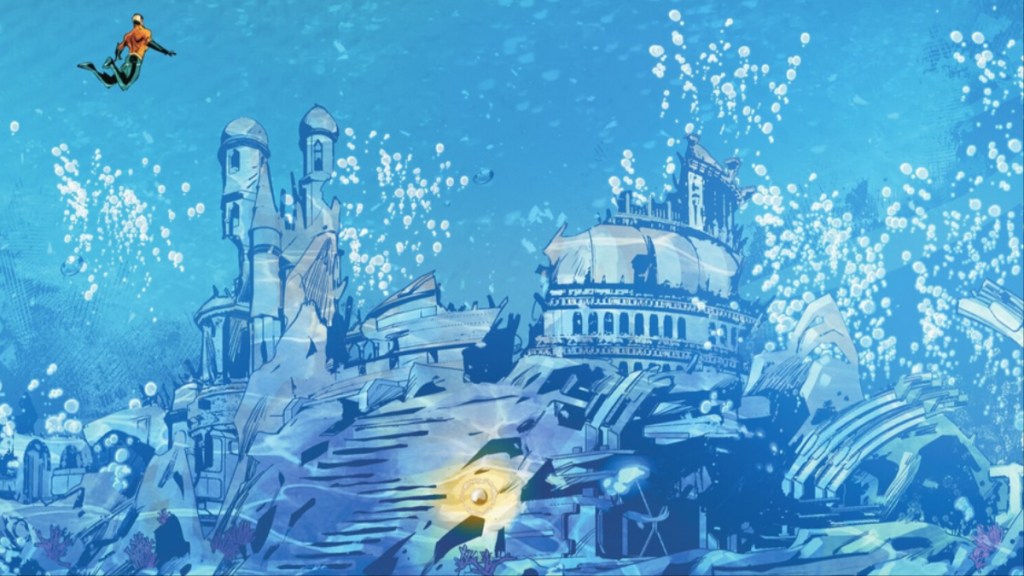 Aquaman finding a destroyed Atlantis and a mysterious pearl in Aquaman #1