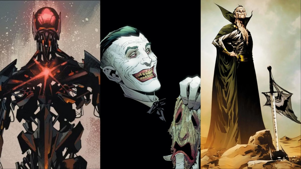 A split image of Failsafe, the Joker, and Ra's al Ghul