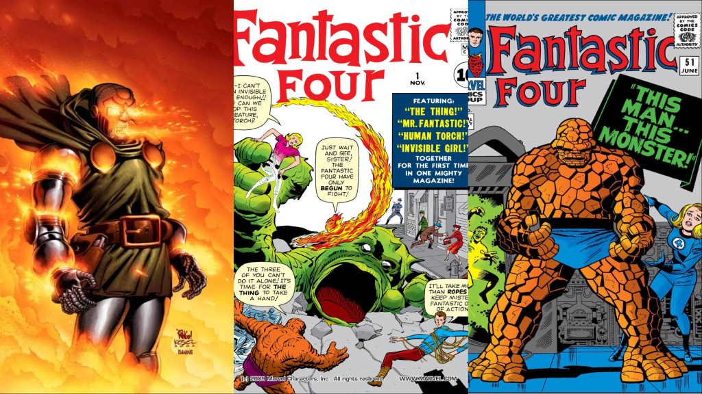 A split image of the covers to Fantastic Four: Unthinkable, Fantastic Four (Vol. 1) #1, and Fantastic FOur (Vol. 1) #51