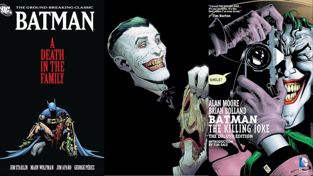 A split image of Batman: A Death in the Family, Batman: Endgame, and Batman: The Killing Joke