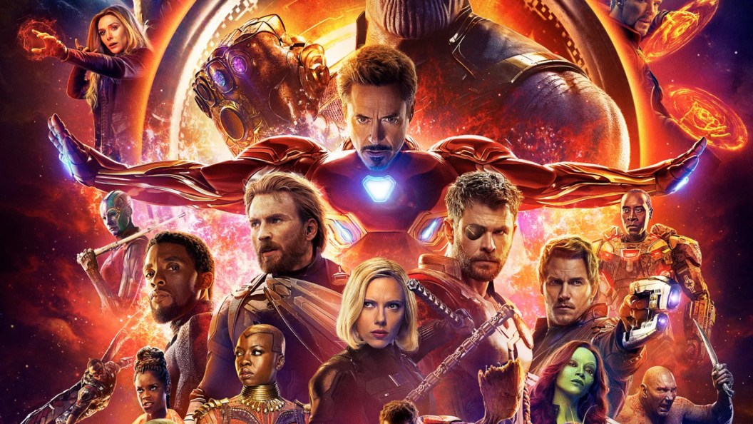 The MCU Avengers gathered together - Scarlet Witch, Iron Man, Nebula, Black Panther, Captain America, Black Widow, Thor, Star Lord, War Machine, Doctor Strange, Winter Soldier, Shuri, the Hulk, Spider-Man, Mantis, Gamora, and Drax
