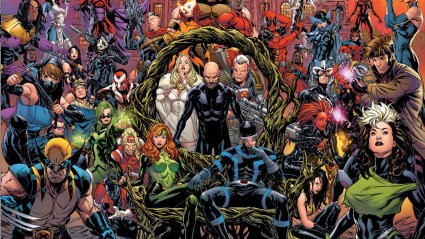 The X-Men hanging out in front of the X-Mansion with a Krakoan Gate