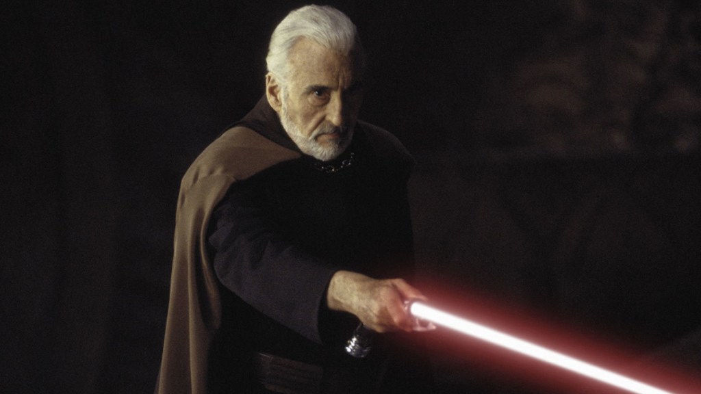 Count Dooku holding out his lightsaber