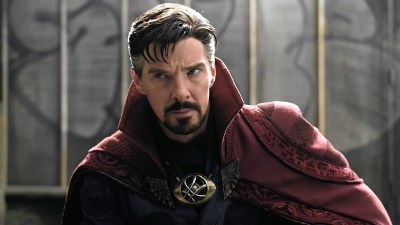 Benedict Cumberbatch as Doctor Strange wearing red cape in Doctor Strange in the Multiverse of Madness