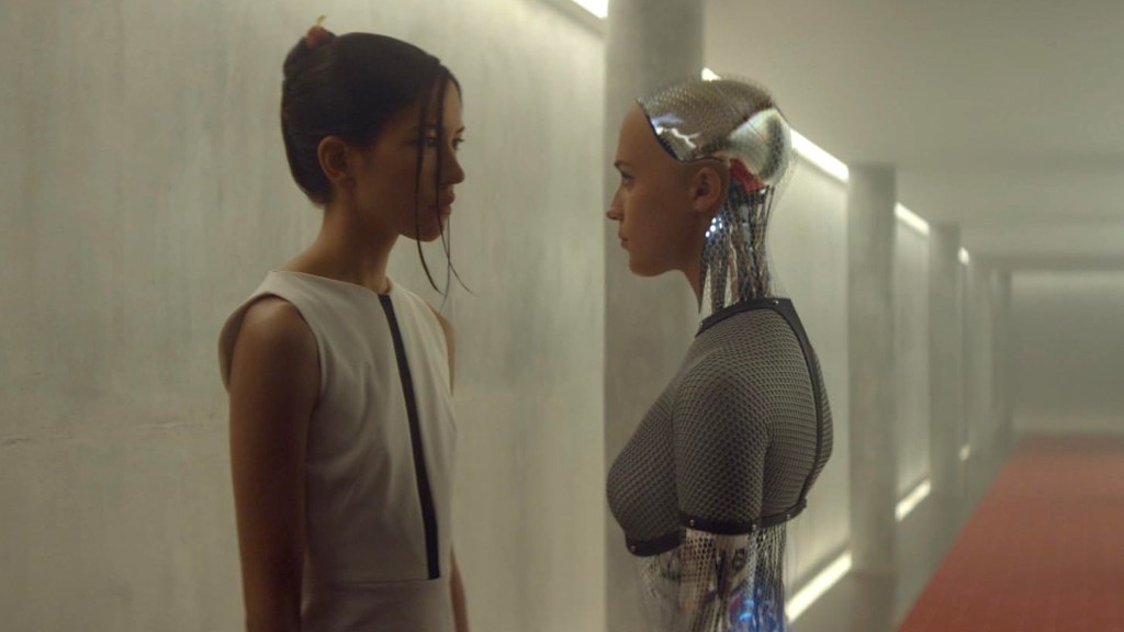 Alicia Vikander as a humanoid and Sonoya Mizuno in Ex Machina