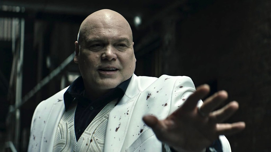 Vincent D'Onofrio as Wilson Fisk wearing blood-stained white suit