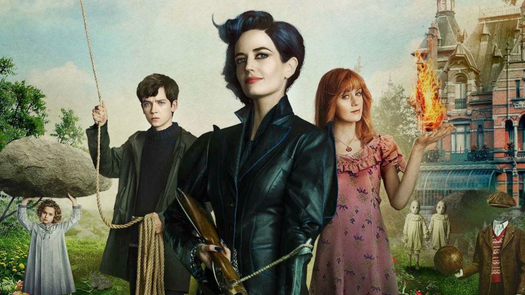 Miss Peregrine standing in front of peculiar children