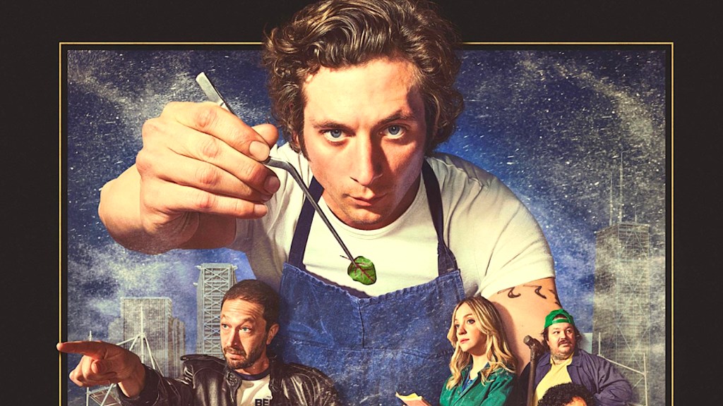 Jeremy Allen White, with Ebon Moss-Bachrach, Abby Eliott and Matty Matheson on poster for Hulu's The Bear