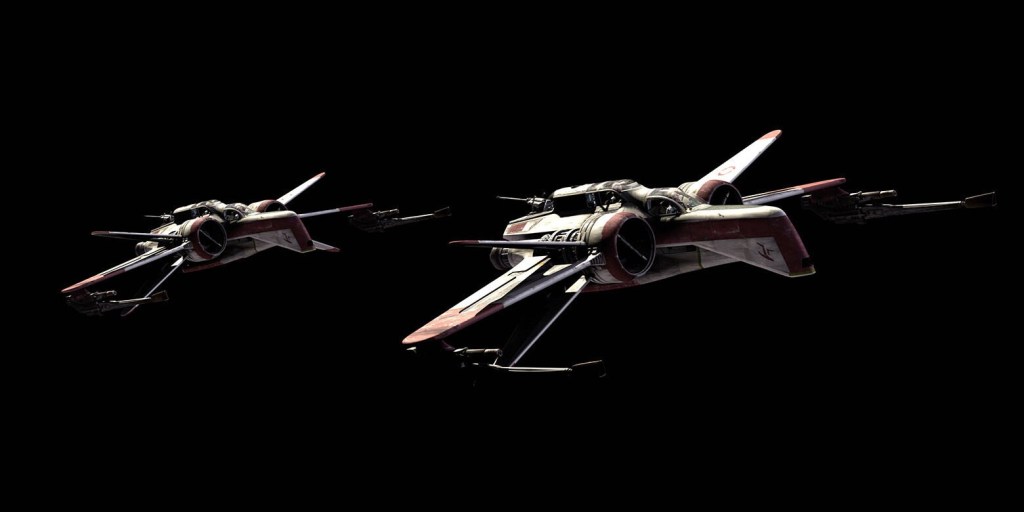 Two ARC-170s flying in formation from Star Wars