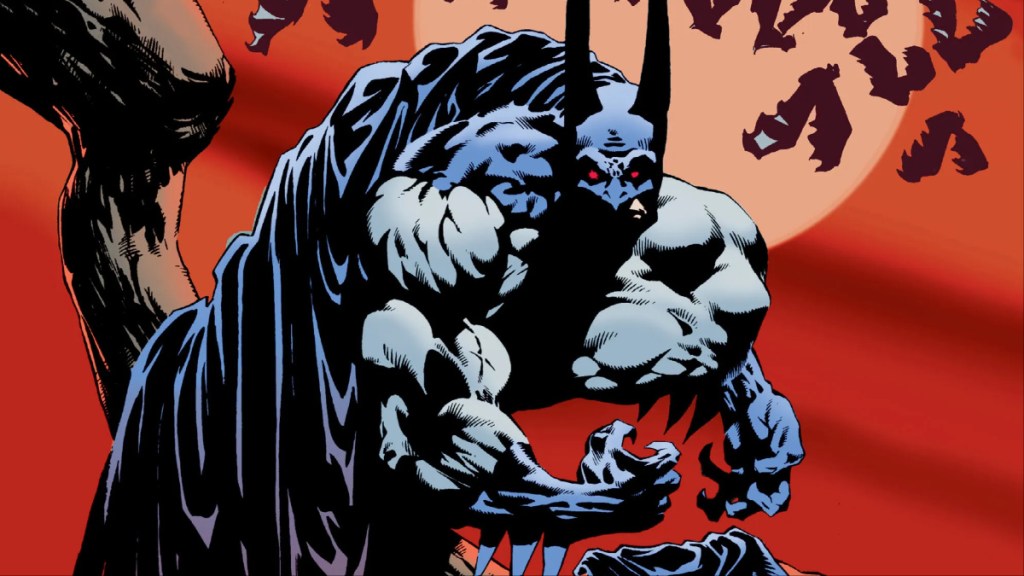 Batman as a vampire from the cover of Batman: Red Rain